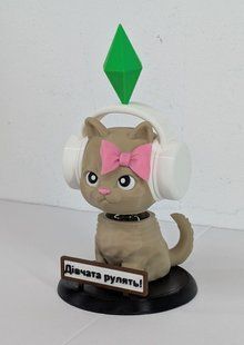 Котик Sims в навушниках на панель авто з рухомою головою (на пружині) 008 фото