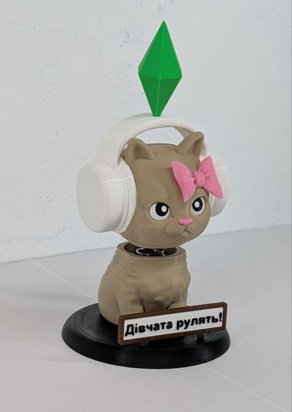 Котик Sims в наушниках на панель авто с подвижной головой (на пружине) 008 фото