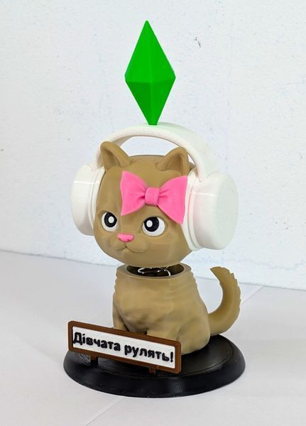 Котик Sims в наушниках на панель авто с подвижной головой (на пружине) 008 фото
